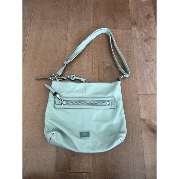 Fossil Mint Green Leather Crossbody Bag – Medium Purse, Boho Vintage Style - Picture 1 of 6